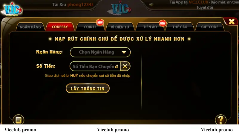 Nạp rút Vicclub siêu tốc